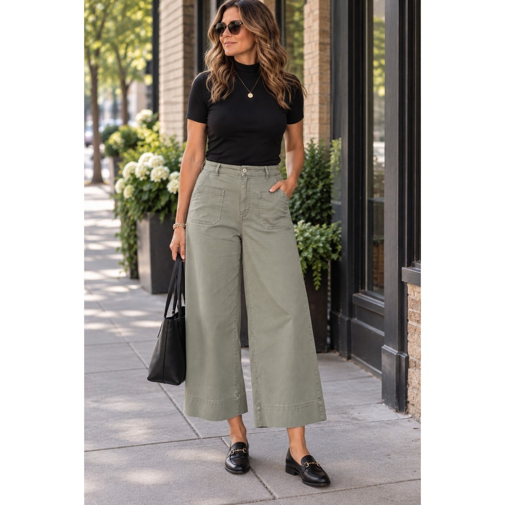 LC Lauren Conrad 18W Sage Green Wide Leg Cropped Pants High Rise Plus Size